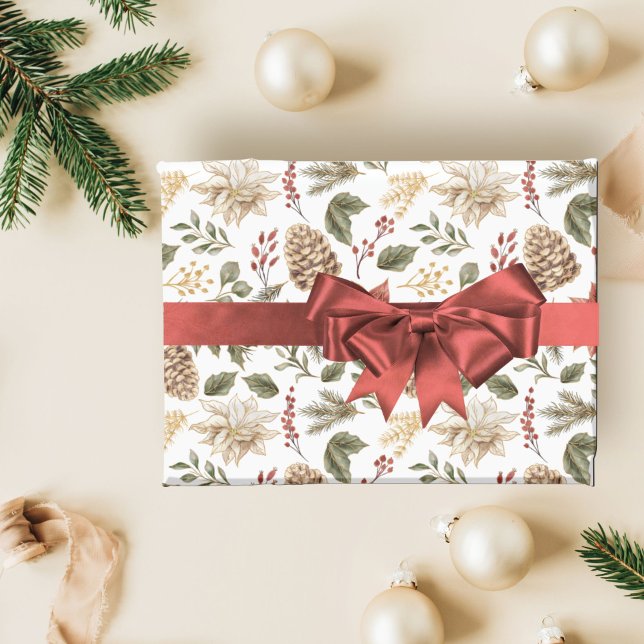 Papel De Presente Elegante Poinsettia Natal (Criador carregado)