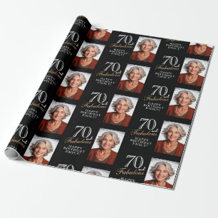 Papel De Presente Elegante Preto 70 e Fabuloso Aniversário de 70 ano