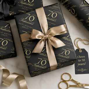 Papel De Presente Elegante Preto 70 e Fabuloso Aniversário de 70 ano