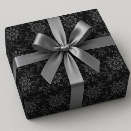 Papel De Presente Elegante Preto Com Damasco Prateado