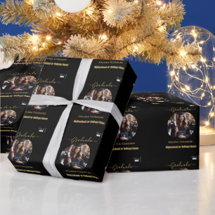 Papel De Presente Elegante preto e ouro Foto em espanhol formada