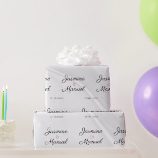 Papel De Presente Elegante Preto em Branco com Nomes de Casados ♡