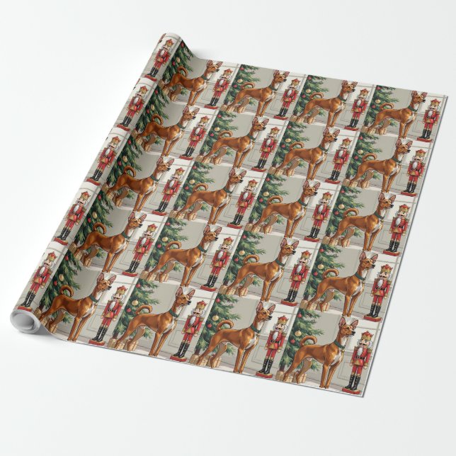 Papel De Presente Elegante Quebra-Nozes de Cachorro Basenji Natal Mo (Desenrolado)