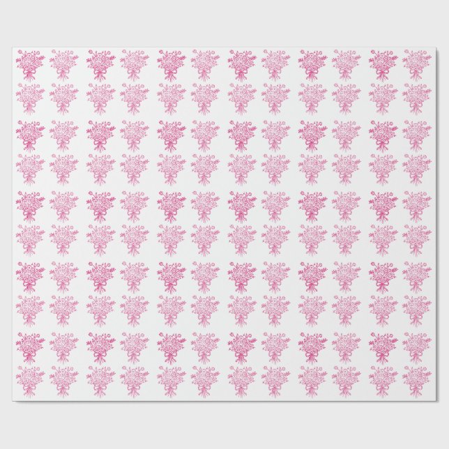 Papel De Presente Elegante Quinceañera Buquê Floral | Rosa e Branco (Aberto)