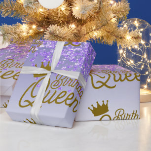 Papel De Presente Elegante Rainha Roxa Brilho Aniversário Rainha Dou