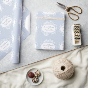 Papel De Presente Elegante Recepção de Casamento Azul Floral Casa Ab