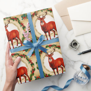 Papel De Presente Elegante Red Deer Moose Dourada Snow Mering Xmas P