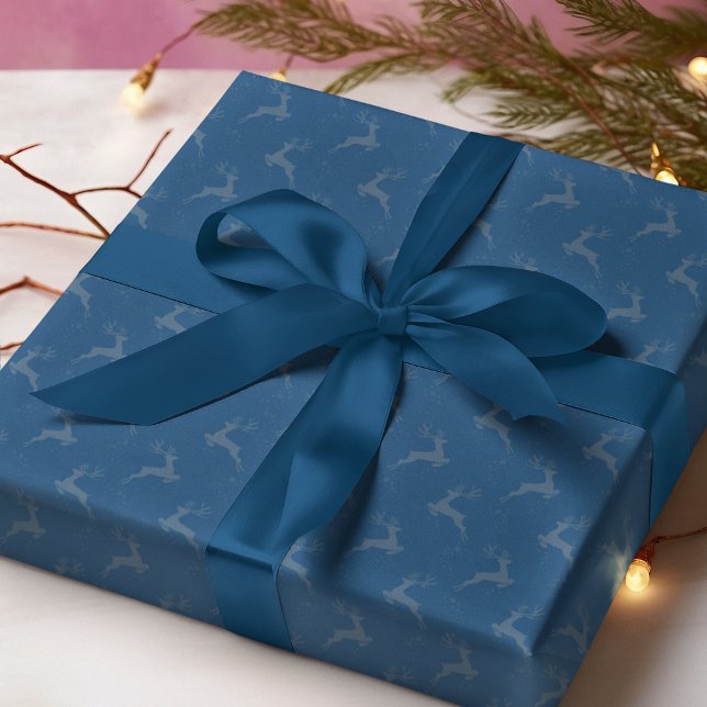 Papel De Presente Elegante Reindeer Marinho Blue Monotone Natal (Criador carregado)