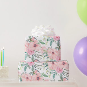 Papel De Presente Elegante Rosa Bege Floral Aquarela Folhas Branco
