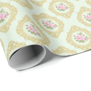 Papel De Presente Elegante Rosa e Moldura Dourada 