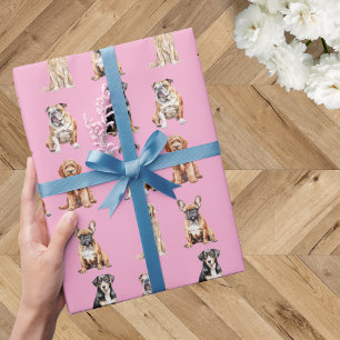 Papel De Presente Elegante Rosa Festivo Cachorrinho de Aniversário