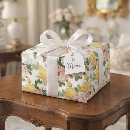 Papel De Presente Elegante Rosa Floral Vintage Casamento Brilhante