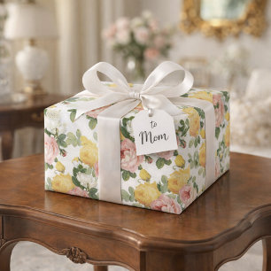 Papel De Presente Elegante Rosa Floral Vintage Casamento Brilhante 