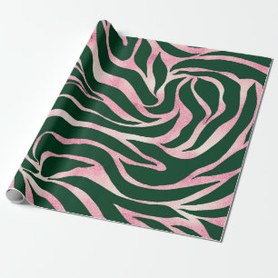 Papel De Presente Elegante Rosa Verde Dourada Zebra