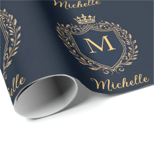 Papel De Presente Elegante roteiro Monograma Personalizado Luxo Pret