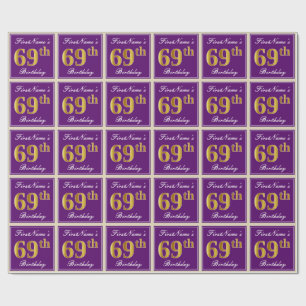 Papel De Presente Elegante, roxo, aniversário do ouro do falso 69th
