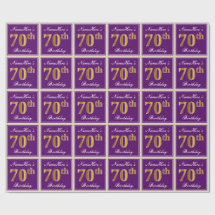 Papel De Presente Elegante, roxo, aniversário Dourado do 70 do fals