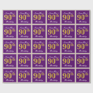 Papel De Presente Elegante, roxo, aniversário Dourado do 90 do fals
