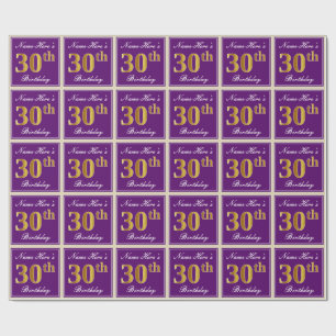 Papel De Presente Elegante, Roxo, Faux Dourada aniversário de 30 an
