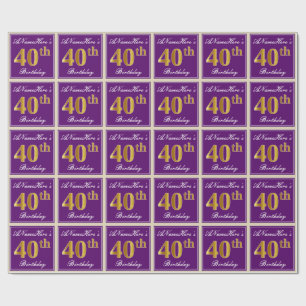 Papel De Presente Elegante, Roxo, Faux Dourada aniversário de 40 an
