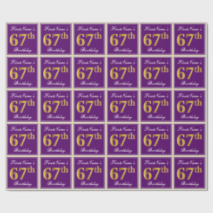 Papel De Presente Elegante, Roxo, Faux Dourado 67º Aniversário + N