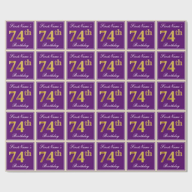 Papel De Presente Elegante, Roxo, Faux Dourado 74.º Aniversário + No (Aberto)