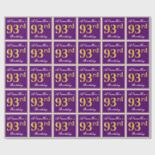Papel De Presente Elegante, Roxo, Faux Dourado 93º Aniversário + N