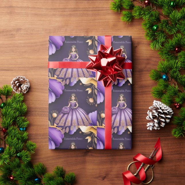 Papel De Presente Elegante Roxo Quinceañera Girl Art (Presente de Natal)