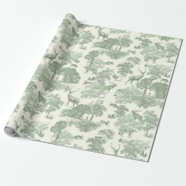 Papel De Presente Elegante Sage Green Deer Woodland Toile