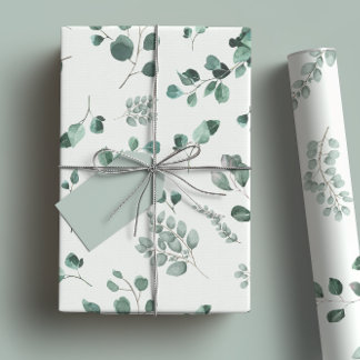 Papel De Presente Elegante Sage & Verde Floresta Eucalipto Aquarela
