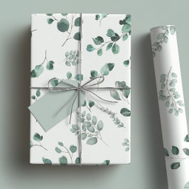 Papel De Presente Elegante Sálvia & Eucalipto Verde-Floresta Aquarel