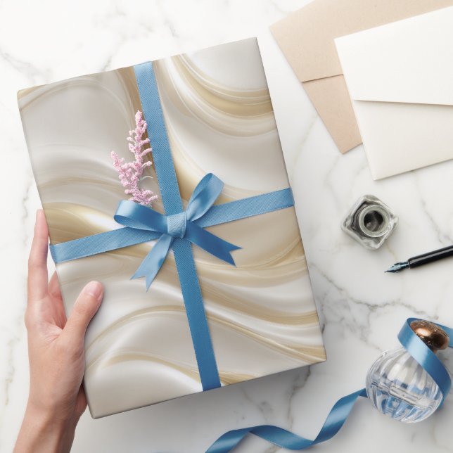 Papel De Presente Elegante seda fluida dourada champanhe com padrão  (Presentear)