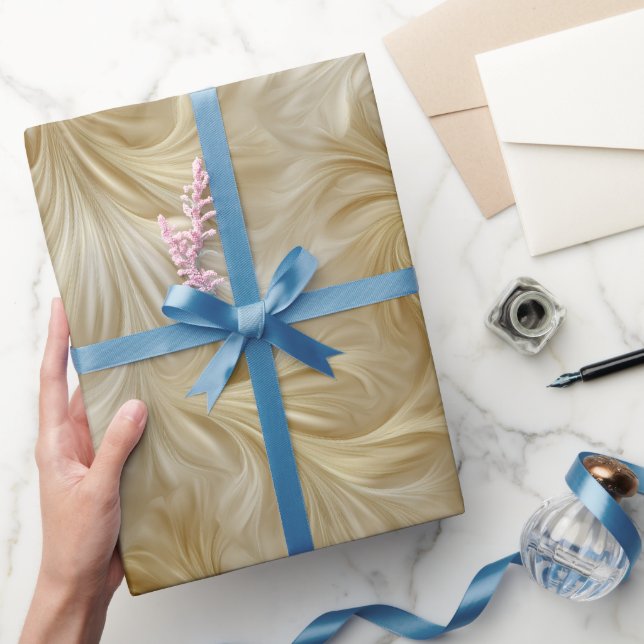 Papel De Presente Elegante seda fluida dourada champanhe Padrão Abst (Presentear)