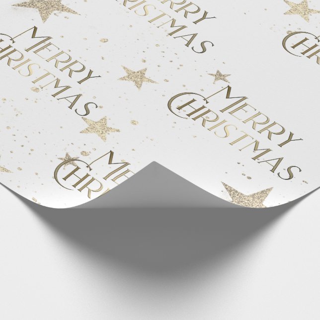 Papel De Presente Elegante Sparkle Dourado Stars Feliz Natal (Ponta)