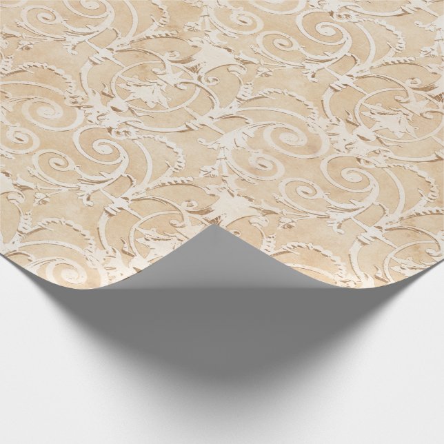 Papel De Presente Elegante Taupe Damask (Ponta)