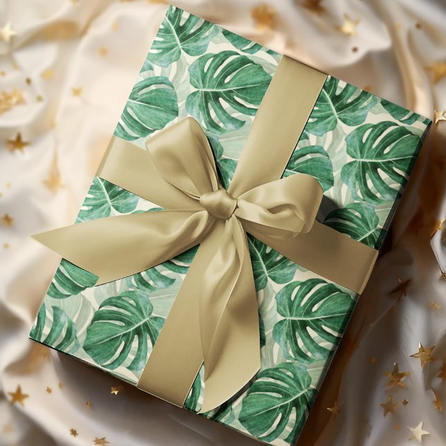 Papel De Presente Elegante Teal Green Monstera (Criador carregado)