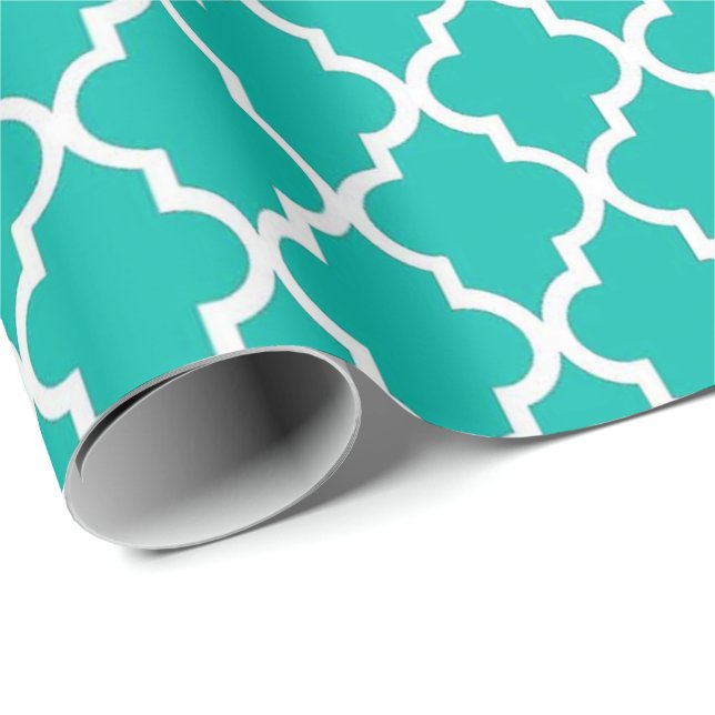 Papel De Presente Elegante, tenda, elegante quatrefoil teal (Ponta do rolo)