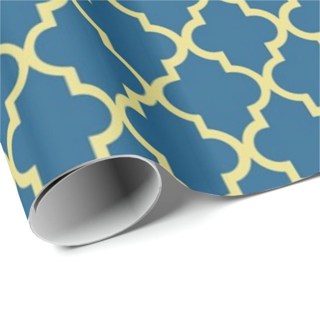 Papel De Presente Elegante, tenda, marinho clássico, quatrefoil azul (Ponta do rolo)