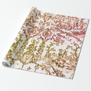 Papel De Presente Elegante Toalha de Jouy Vintage Rosa Dourado Franc