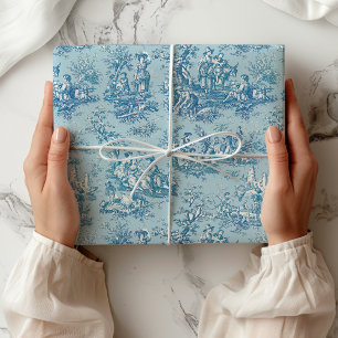 Papel De Presente Elegante Toile Azul Turquesa Vintage País Francês