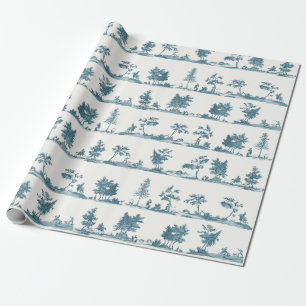 Papel De Presente Elegante Toile de Caça a Cavalo Azul Empoeirado Vi