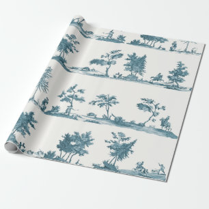 Papel De Presente Elegante Toile de Caça a Cavalo Azul Empoeirado Vi