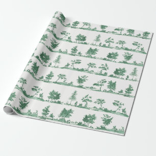 Papel De Presente Elegante Toile de Caça a Cavalo em Verde Salvia Vi