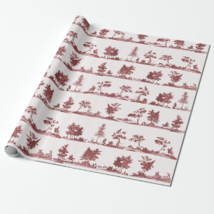 Papel De Presente Elegante Toile de Caça de Cavalos Vermelhos Vintag