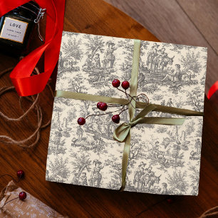 Papel De Presente Elegante Toile De Jouy Preto e Branco Vintage