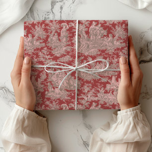 Papel De Presente Elegante Toile de Jouy Vermelha Rosa Vintage