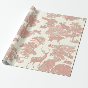 Papel De Presente Elegante Toile de Veado Rosa Suave Vintage Florest