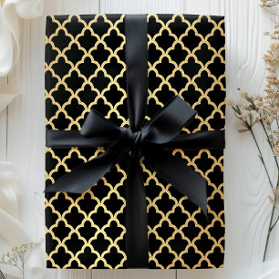 Papel De Presente Elegante Treliça Marroquina em Folha de Ouro Preta