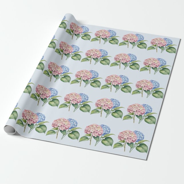 Papel De Presente Elegante Trendy Watercolor Hydrangea Floral (Desenrolado)