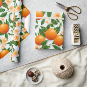 Papel De Presente Elegante Valencia Orange Floral